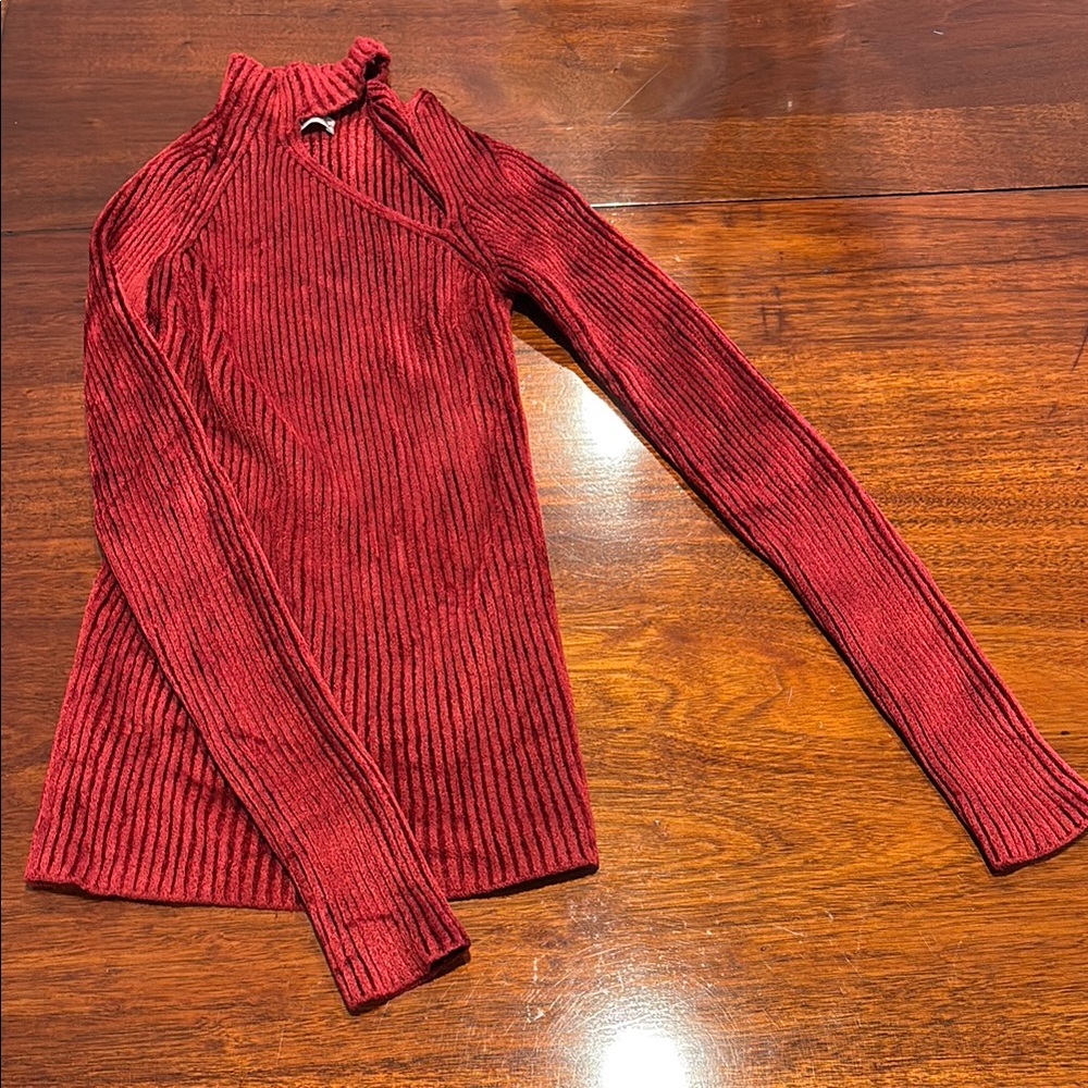 MRZ Red Ribbed Long Sleeve Top.